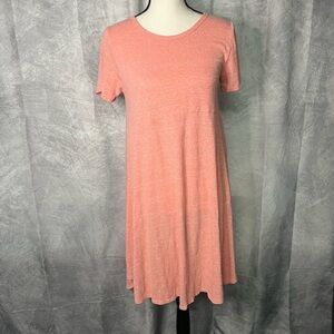 LuLaRoe Carly Short Sleeve Swing Dress in Coral with High-Low Hem - XS